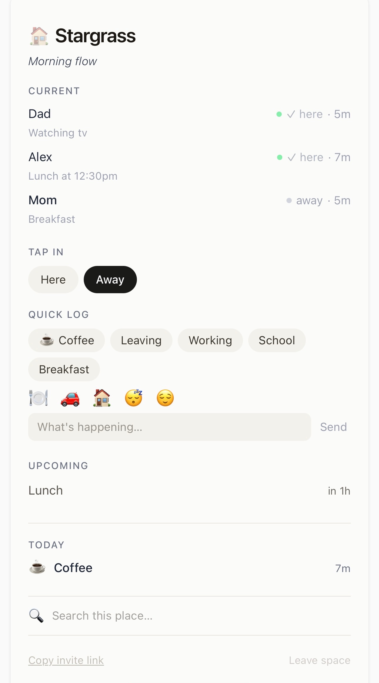 Glanceable — Current states, Upcoming, and Today